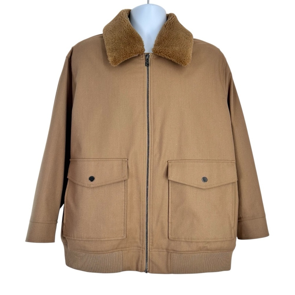 Murano Men's Tan Bomber Jacket with Faux Fur Collar Size XL NWOT